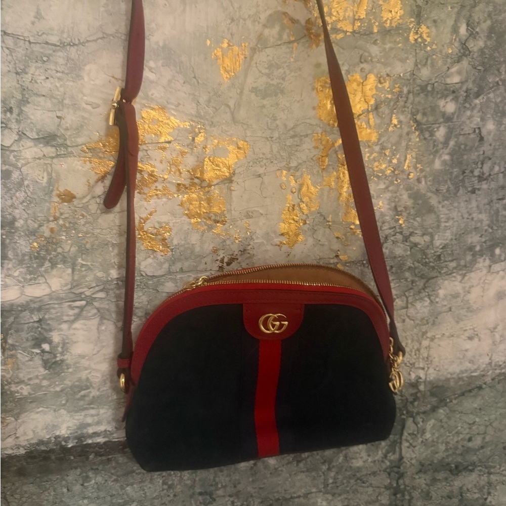 Gucci Black and Red Shoulder Bag with Gold Accents